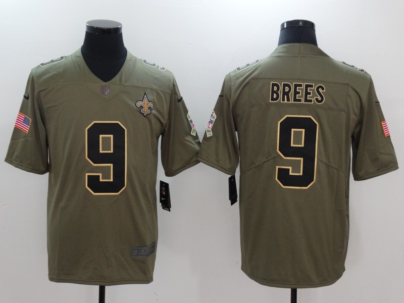 Men New Orleans Saints #9 Brees Nike Olive Salute To Service Limited NFL Jerseys